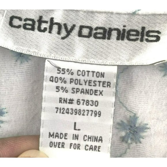 Cathy Daniels Women's Large Button Down Roll Tab Sleeve Blue White Micro Floral - Picture 10 of 10